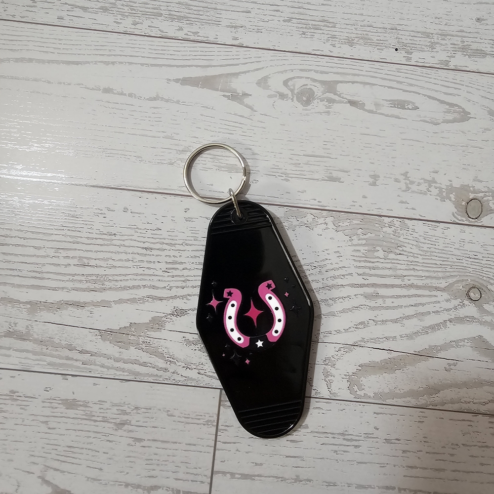 Black and Pink Horseshoe Keychain